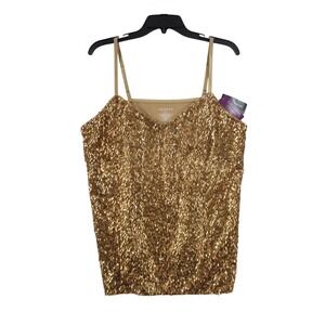 Lane Bryant Gold Sequin Camisole VNeck Adjustable Strap Tank Top Plus Size 14/16